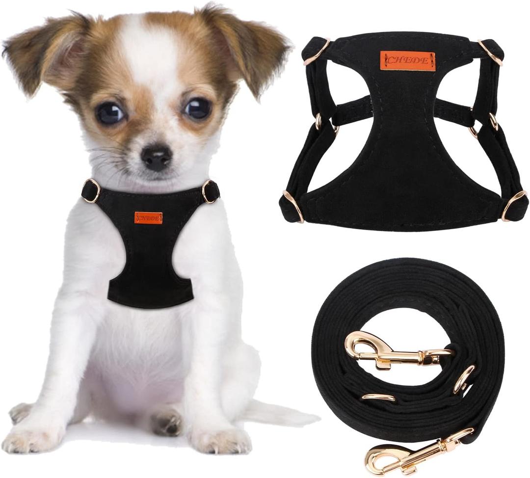 CHEDE No Pull Puppy Harness and Multifunction Dog Leash, Soft Adjustable No Choke Escape Proof Cute,Lightweight Pet Vest Harness for Dog (XS, Black)