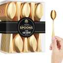 EXQUISITE Mini Spoons For Desserts - Bulk Pack Of 100 Gold Dessert Disposable 4.5 Inch Plastic Appetizer Real Flatware Look Miniature Gold BPA Free Food SafeSafe