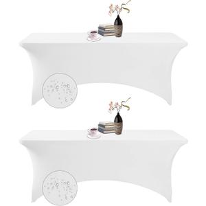 2Pack Spandex Waterproof Table Covers 6ft，Spandex 6ft Waterproof Table Cover for Party, Wedding, Banquet, and Events (White)