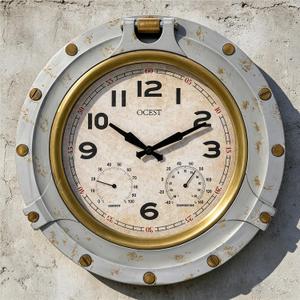 OCEST 18 Inch Outdoor Wall Clock with Thermometer and Hygrometer, Lightweight Waterproof Silent Clock with Large Easy-to-Read Numbers for Patio, Garden & Porch, Vintage Style