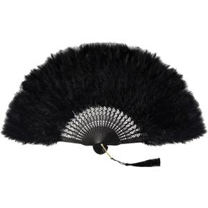 Fumwase 20s Vintage Folding Feather Fan 1920s Costume Vintage Flapper Handheld Fan for Tea Party Costume Party Wedding Dancing Decoration (Black)