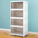 4 Tier Storage Bins with Lids, 23QT Stackable Closet Organizers and Storage with Wheels, Collapsible Storage Boxes, Foldable Plastic Storage Containers for Home, Office, Dorm Room-White
