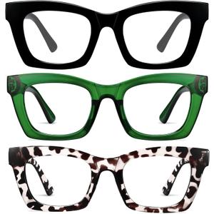 CCVOO +2.25 Oprah Style Reading Glasses for Women, Eyeglasses, Blue Light Readers for Women, Computer Eye Glasses, Cheaters (Black+grey Leopard+green)