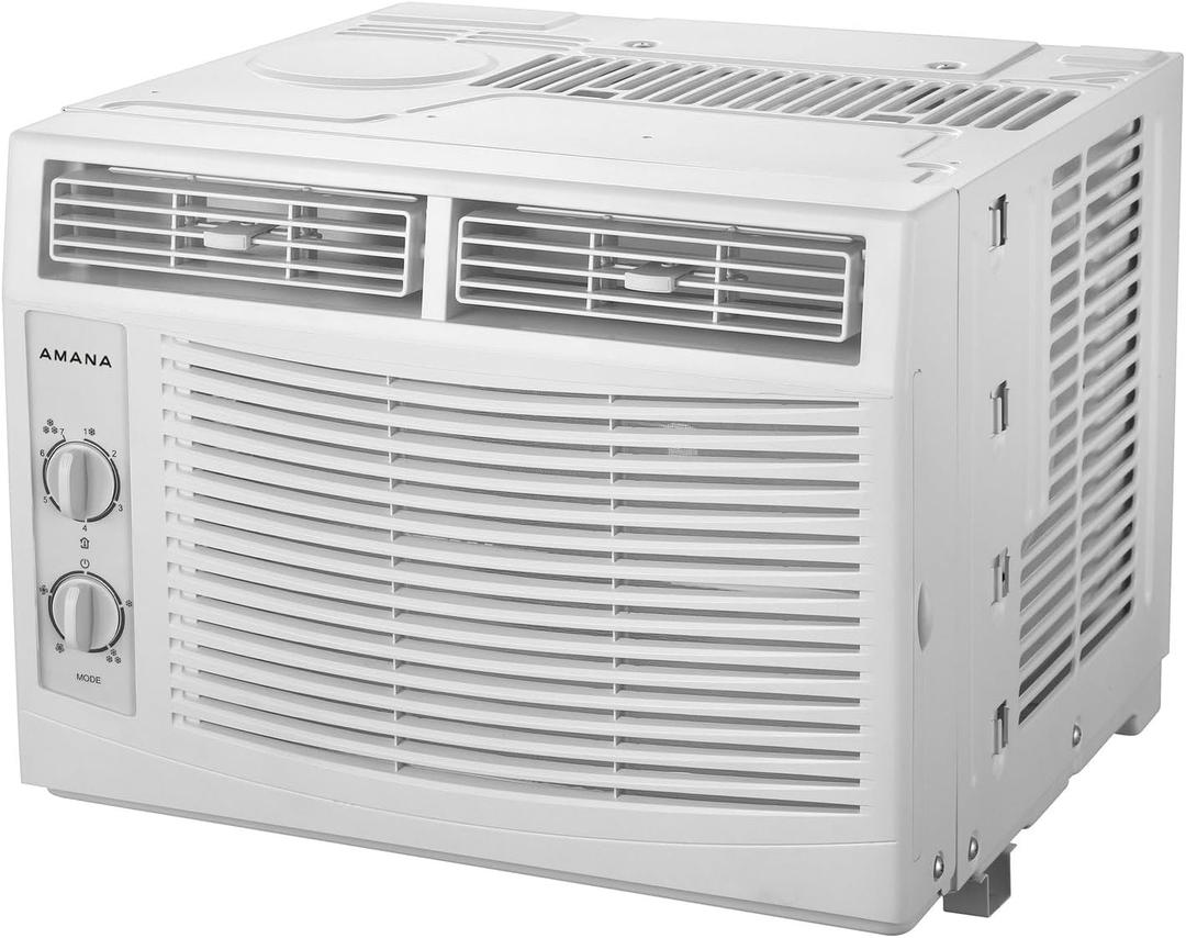 Amana 5,000 BTU Window Air Conditioner, Cools up to 150 Sq. Ft., White | 115V, 2 Fan Speeds, Auto-Restart, for Bedroom, Living Room, Apartment, with Mechanical Controls, Washable Filter