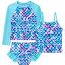 swimsobo Girls 3-Piece Swimsuit Long Sleeve Rash Guard Tankini Sets UPF Sun Proction Bathing Suit 4T