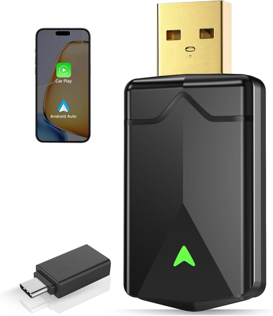 Wireless CarPlay Adapter Android Auto Wireless Adapter, 5.8GHz Wi-Fi Plug & Play,Mini and Stable iOS 10+/Android 10+, Fast Auto-Connect for Cars 2016+ (1Pcs)