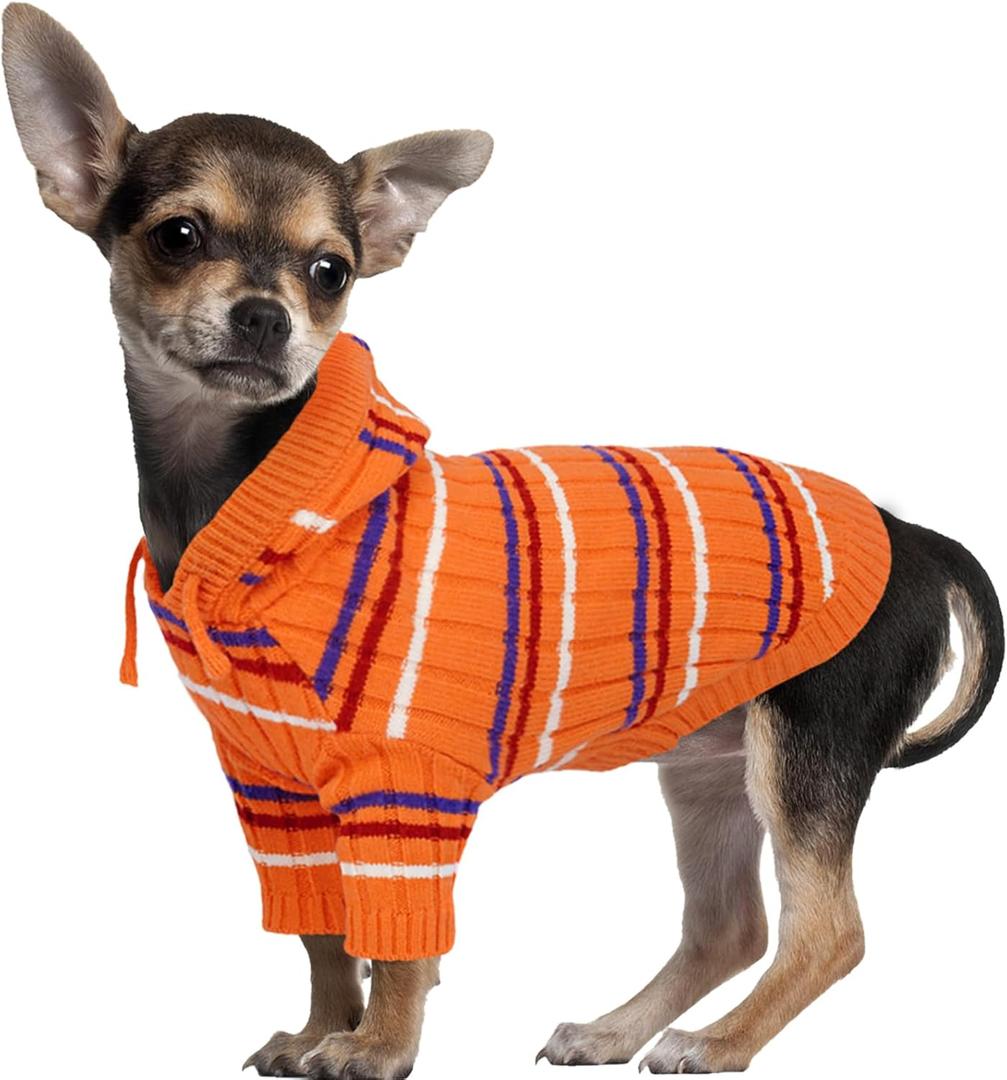 Kuoser Dog Sweater, Dog Sweaters for Small Dogs Girl Boy, Soft Puppy Pullover Sweater for Christmas Thanksgiving, Dogs Cable Knitted Sweatshirt Thermal Pet Winter Clothes for Cold Weather, Orange XS