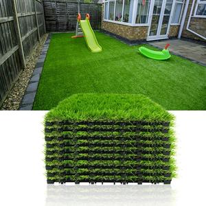 Progoal Artificial Grass Turf Tile Fake Grass Flooring Mat Interlocking Self-draining 12''x12'', 1.7'' Height (1.38in Grass) (B-Green-9)