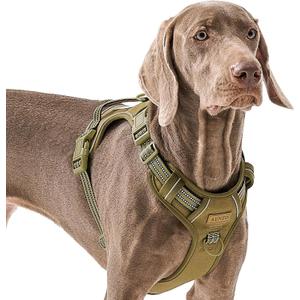 Adjustable No-Pull Reflective Soft Inescapable Dog Vest Harness for Big Dog Breeds, Siberian Husky Labrador Golden Retriever, Breathable Oxford Material, Front Leash Clip Control, Large (Army Green)