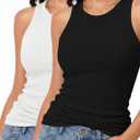 AURUZA 2 Pack Tank Tops for Women, Ribbed Tank Tops for Women, Slim Knit Basic Tank Workout Tank Tops Woman Long Tank Top (Blue, L)