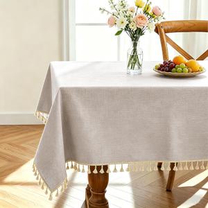 Alsoo Table Cloth Square Table Linen Look Texture Cotton Tablecloth Waterproof Wrinkle Free Heavy Duty Tables Cover with Tassel for Kitchen Dining Holiday Party, Light Brown, 55" x 55"