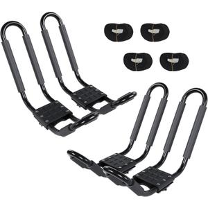J-Bar Roof Rack Kayak Carrier Holder Boat Canoe Surf Ski Snowboard Holder Mounted on Top Crossbar SUV Truck 2 Pairs Steel