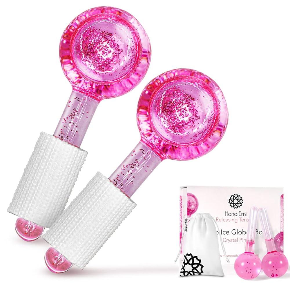 Hana Emi Ice Globes for Face Neck & Eyes, Unbreakable Stainless Steel Gua Sha, Facial Ice Globes for Puffiness, Wrinkles, Dark Circles, Pink (Set of 1)