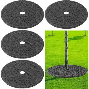 Peryiter 4 Pcs Rubber Mulch Tree Ring Protector Mat Weed Barrier, 24 in Heavy Duty Rubber Mulch Rings For Trees, Round Tree Protector Mat for Weed Grass Control & Root Protection Lawn Care