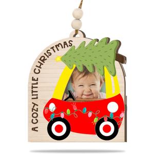 6 x Gift for Kid Ornament, Babys First Christmas Ornament 2025, A Cozy Little Christmas Wooden Photo Ornament  Red Car with Christmas Tree Picture Frame, Rustic Holiday Farmhouse Dcor Gift