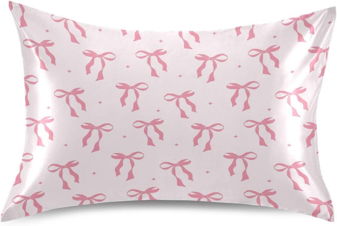 Blueangle Ribbon Bow Satin Pillowcase for Hair and Skin Silk Pillowcase, Queen Size(20x30 inches) - Satin Pillow Covers with Envelope Closure