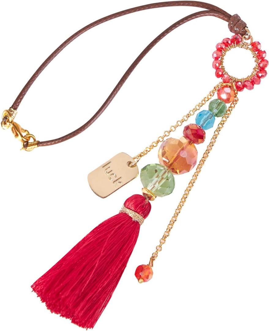 3 x Akitai Elegant Cross for Car Mirror - Sun Catcher Rearview Mirror Charm, Transforms Sunlight and Diffuses Colors and Energy Throughout The Car - Red Tassel