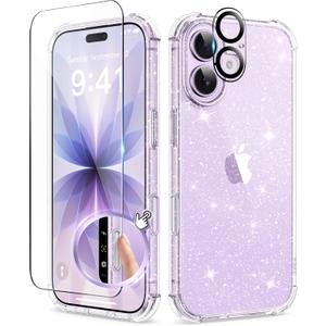 BERFY for iPhone 17 Case for Women, Clear Glitter Shockproof Protective Case, Anti-Yellowing, with Screen Protector & Camera Lens Protector 6.3", Sparkle Clear