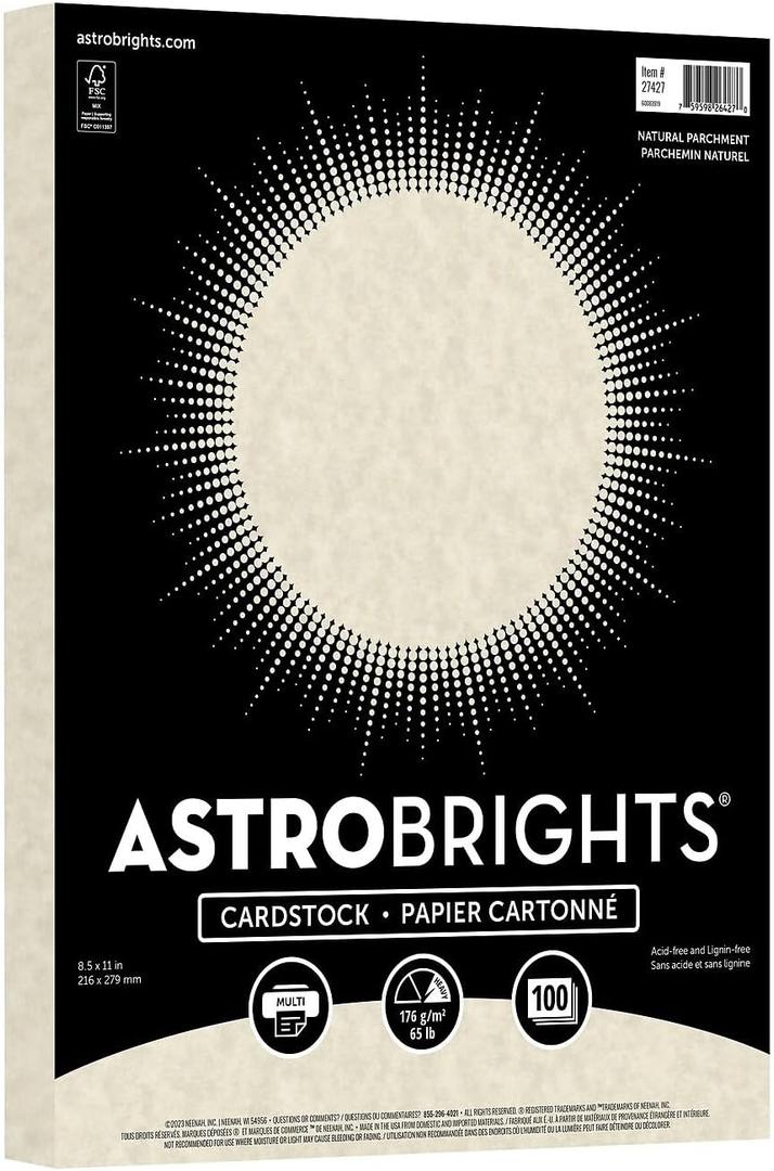 Astrobrights Specialty Parchment Cardstock, 8.5" x 11", 65 lb/176 gsm, Natural (Ivory), 100 Sheets (27427-01)