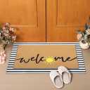 Tinideya 2 Pcs Summer Door Mat Non Slip Wildflower Hello Sunshine Sweet Home Ocean Pet Welcome Floor Doormat Buffalo Plaid Checked Stripe Mat Seasonal for Front Porch Entryway(Sun)