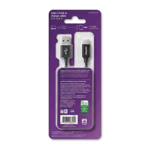 Philips USB C / USB A Charge Cable, 3 Ft