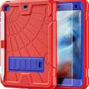 TSQQST iPad mini 4/5 Case for Kids with Glass Screen Protector 2015 2019 | iPad mini 5th 4th Generation Case with Pencil Holder+Stand | Shockproof Rugged Cover for iPad mini 7.9 Inch | Blue+Red