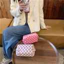 Checkered Makeup Bag,Travel Makeup Bag Toiletry Bag Cute Makeup Brushes Bag Cosmetic Bags for Women Zipper Preppy Makeup Bags for Purse Large Travel Cosmetic Bag (Girls Pink)