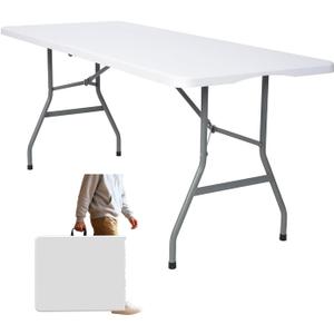 Folding Table 6ft Foldable Table with Built in Handle & Steel Legs / 6FT Heavy Duty Folding Portable,Perfect for Party, Dining Indoor/Outdoor Events, Tailgating & Backyard BBQ, White, 70.87" X 26.77" X 29.13"