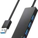 USB 3.0 Hub, 4 Port USB Hub Splitter,Portable USB Adapter Mini Multiport Expander for Desktop, Laptop, Xbox, Flash Drive, HDD, Console, Printer, PC, Keyboards, HP, Dell (0.8 Ft/0.25M, Black-Plastic)