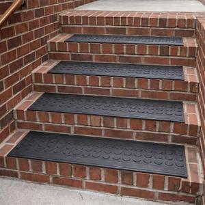 Ottomanson Outdoor Rubber Stair Treads Coin Heavy-Duty Non-Slip Stair Mats Best Grip on Concrete, Brick & Textured Step Fastening Recommended for Wooden & RV Steps, Pack of 5