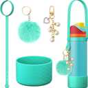 2 x 2PCS Diamond Silicone Boot for Owala Water Bottle, Anti-Slip Protective Sleeve for Owala Twist,FreeSip and Flip Stainless Steel Water Bottle, BPA-Free, Dishwasher Safe, Accessories (40 Ounces, Accessories set-Green)