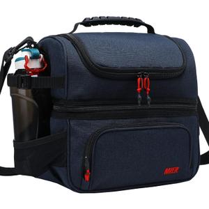 MIER Dual Compartment Lunch Bag Tote with Shoulder Strap for Men and Women Insulated Leakproof Cooler Bag, Dark/ Navy Blue