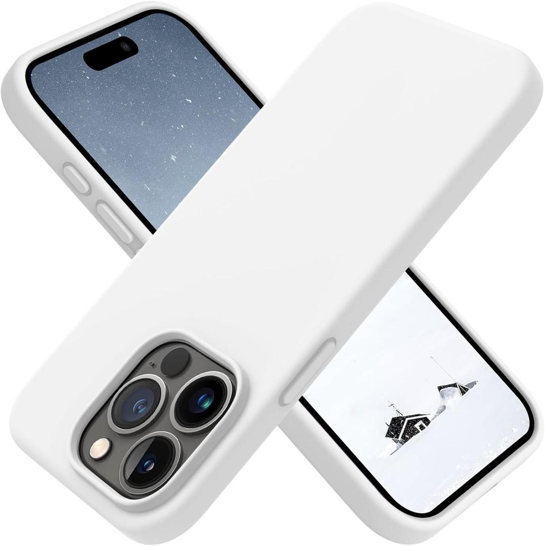 OTOFLY Compatible with iPhone 15 Pro Max Case,[Silky and Soft Touch Series] Premium Soft Liquid Silicone Rubber Full-Body Protective Bumper Case for iPhone 15 Pro Max (White)