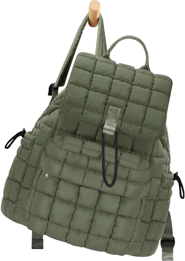 Puffy Backpack for Women - Quilted Backpack for Travel - Ultra Lightweight Puffer Daypack, Green (30L)