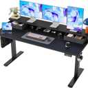 TIQLAB Standing Desk with Two Drawers, Stand Up Standing Desk Adjustable Height, Electric Sit Stand Table with Storage Shelf and Splice Board, 63 * 24 inch, Black