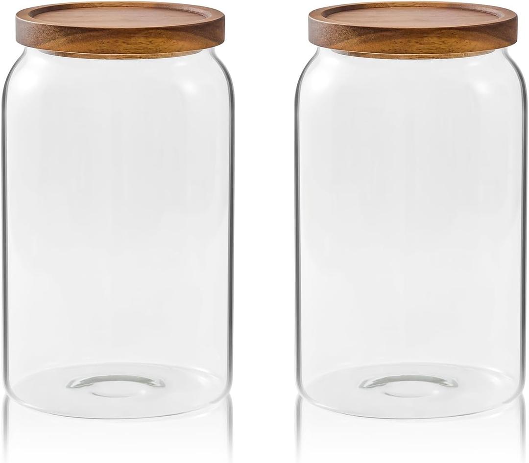 Sweejar Large Glass Candy Jars with Wooden Lids, 1 Gallon Glass Jar with Lid, Sugar/Flour Storage Containers, Big Glass Canisters with Airtight Lid, 2