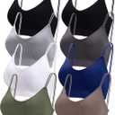 BQTQ 8 Pieces V Neck Bralettes Padded Bralettes for Women with Elastic Straps Seamless Bra (XL)