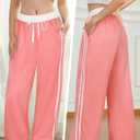 Track Pants Women Wide Leg Sweatpants High Waisted Baggy Joggers Side Stripe Drawstring Ankle Pant with Pockets (XL)