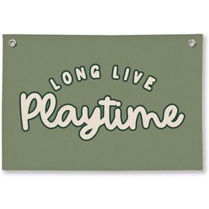 Playroom Decor for Boy, Long Live Playtime Wall Hanging Linen Banner, Blue Striped Wall Flag for Kids Room Nursery Playroom Decor, 20x30 Inch-Green