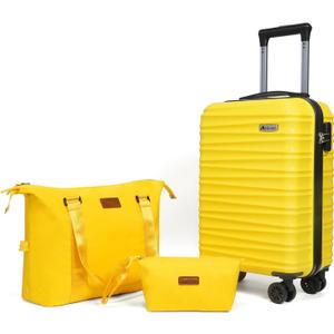 Luggage Set 3 Piece Luggage Set ABS hardshell Spinner Wheels Luggage Carry on Suitcase with Weekender bag & Toiletry bag(Yellow) (20)