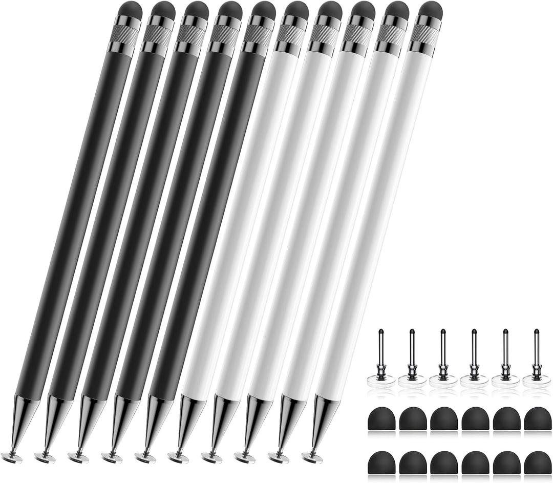 Bopomofo Stylus (10 Pcs), 2-in-1 Stylus Pen for Touchscreen, High Precision and Sensitivity, Suitable for iPhone/ipad/Android Tablets, Compatible with Touch Screens,Black/White