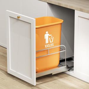 Pull Out Trash Can Under Cabinet Kit with Soft-Close Slides(Trash Bin Not Included), Under Sink Garbage Can Pull Out, for Kitchen, Sink, Drawer, Required Minimum Cabinet Size(12" W X 18" D) (Single, Silver)