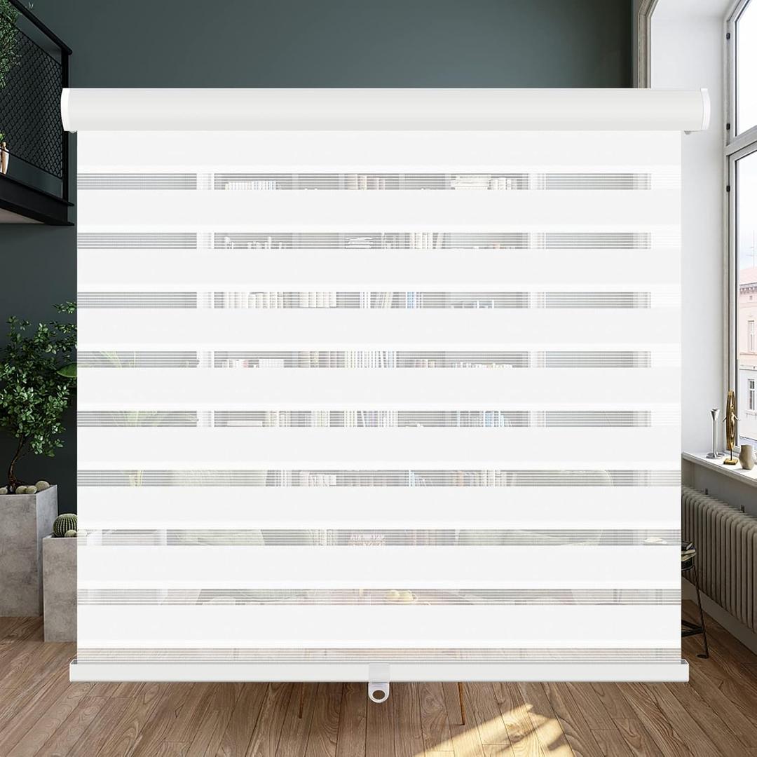 LUCKUP Cordless Zebra Blinds Roller Shades for Window-Dual Layer Sheer Blinds Light Control with Valance Day Night Privacy Light Filtering Fabric, 53" W x 72" H, White (White-light Filtering)