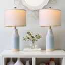 23.75inch Light Blue Modern Ceramic Bedside Lamp Set of 2 with 5FT Cord for Bedroom Decor Farmhouse Table Lamp for Living Room Office Dorm