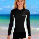 Girls Rash Guard Swimsuit Two Piece Set Colorblock Long Sleeve Bathing Suit UPF50+Sun Protection Swim Suits 11-12Y (Black)