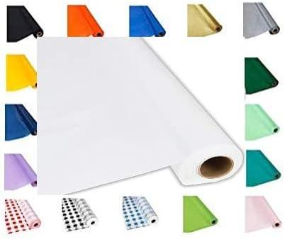 Plastic Party Table Cover Roll - 300 ft. x 40 in. - Premium Disposable Banquet Tablecloth (White) Super Fast Set Up with No Fold or Creases