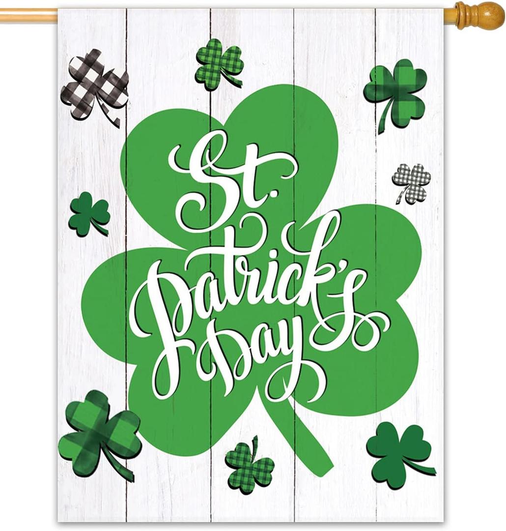 St Patricks Day House Flag, 28 x 40 inch Green Wall Shamrock St Patrick's Day Garden Flag Decorative, Double Sided Printing Green Holiday Outside Dcor for Yard Farmhouse