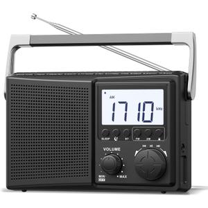 LEOTEC AM FM Radio with Bluetooth,Portable Radio Strong Reception,Plug in Wall,Battery Operated,10 White Noise Sounds,Digital Sleep Timer,Headphone Jack,Volume Control,Easy to Use,Gifts for Seniors