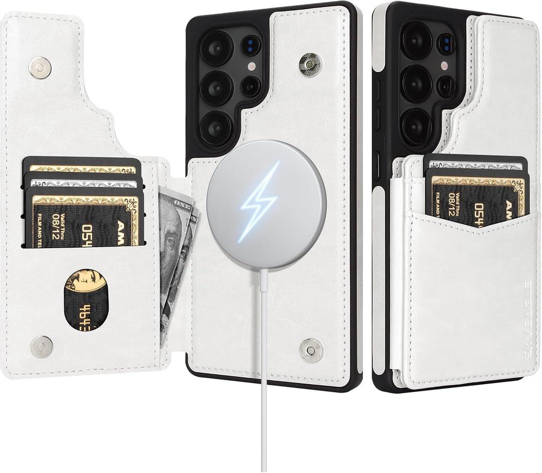 3 x SkyEagle Compatible with Magsafe for Samsung Galaxy S25 Ultra Wallet Case with Card Holder,Women Men Phone Case PU Leather Kickstand Flip Protective Cover Credit Card Slots,for Galaxy S25 Ultra,White