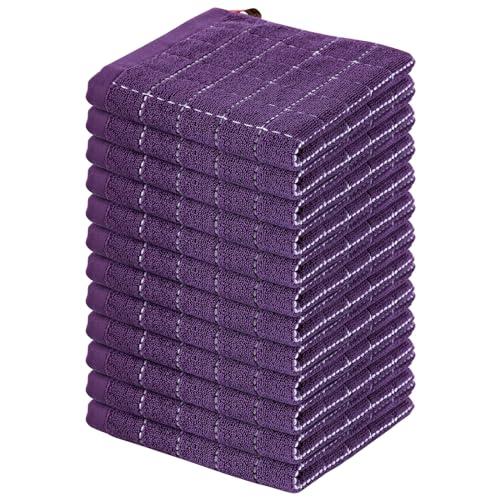 Homaxy 100% Cotton Terry Kitchen Dish Cloths, Ultra Soft and Absorbent Dish Towels for Kitchen, Suitable for Drying and Washing Dishes, 12 Pack, 12 x 12 Inches, Purple